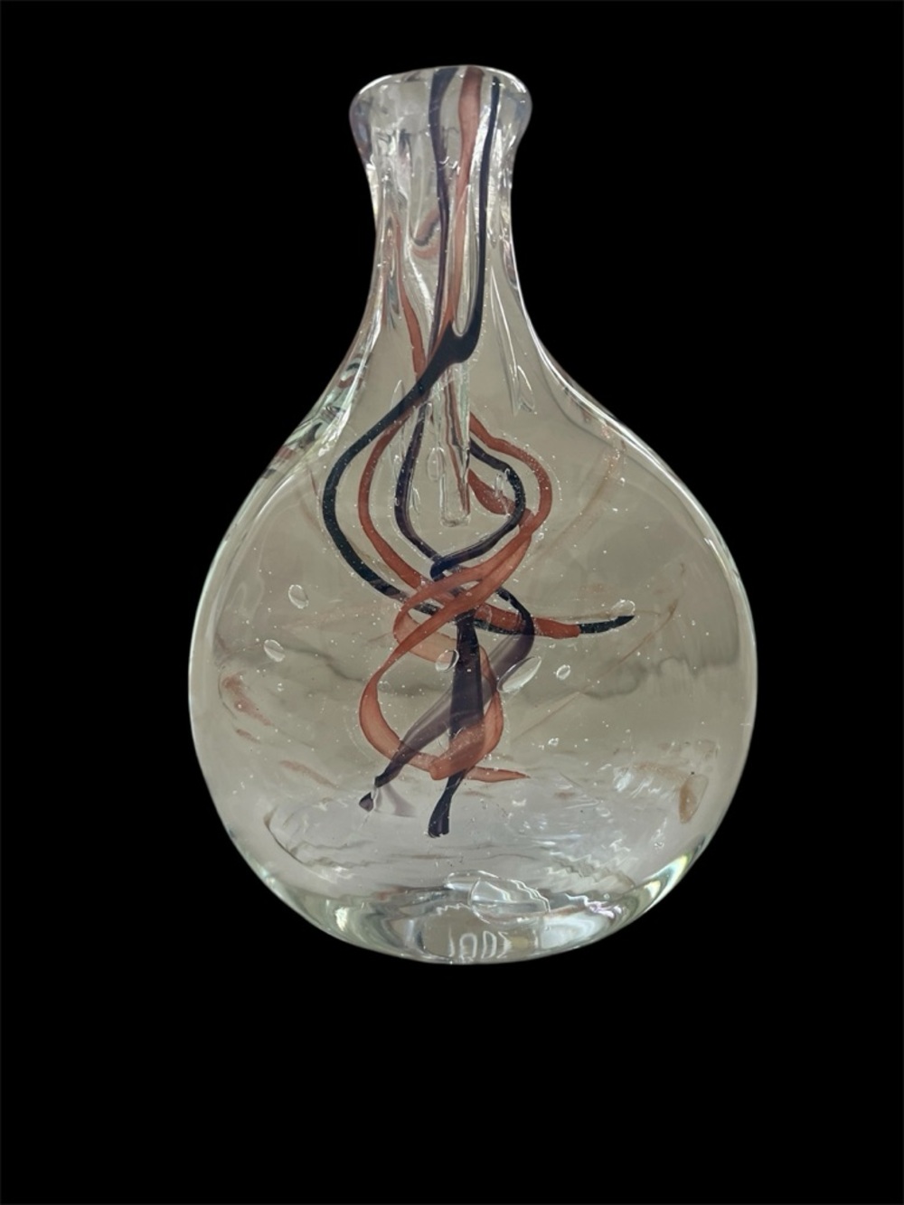 Handblown Glass Art Vase Boyd Miller Signed with Black and Copper Brown Swirl